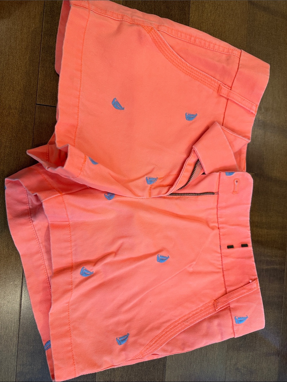 J. Crew Factory Coral Pink High-Waist Shorts with Blue Sail Embroidery